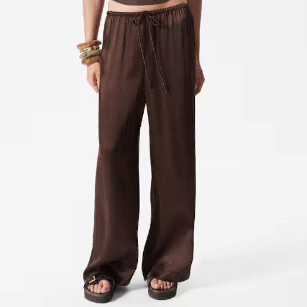 & Other Stories Size 10 Drawstring Brown Satin Trousers